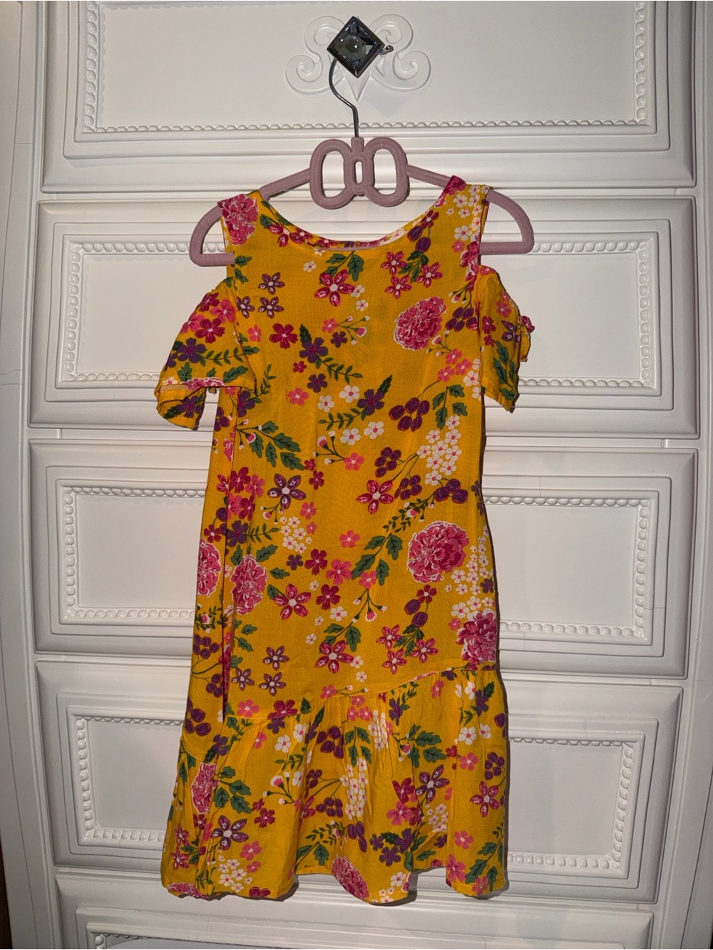 Beebay 3T Girls' Dress Colorful Floral Cold-Shoulders With a Bow